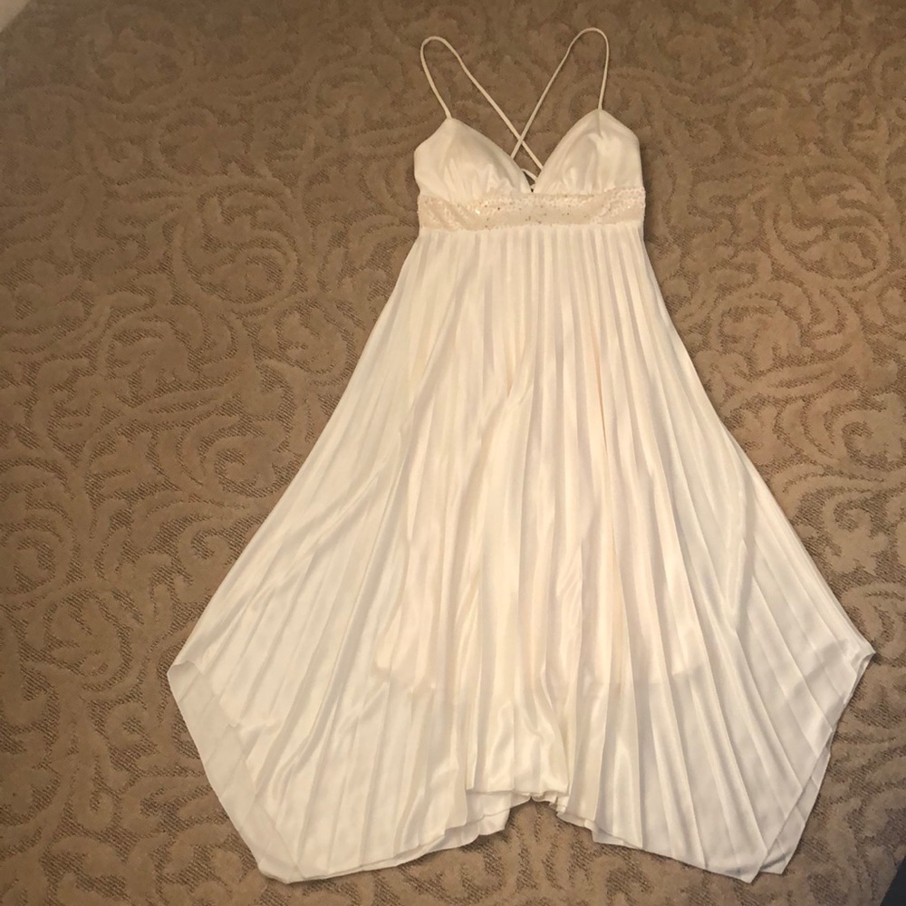 Love tease size 3 satin and beaded detail off white dress.